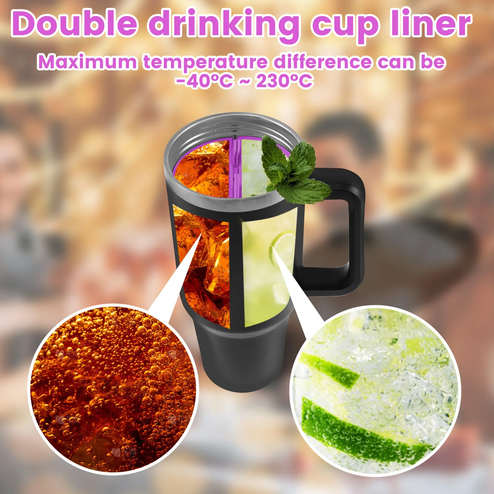 2024 Cup Separator Silicone Liner Handle Straw Lid Vacuum Insulated Car Mug Double Wall Thermal Iced Travel Cup Coffee Separator