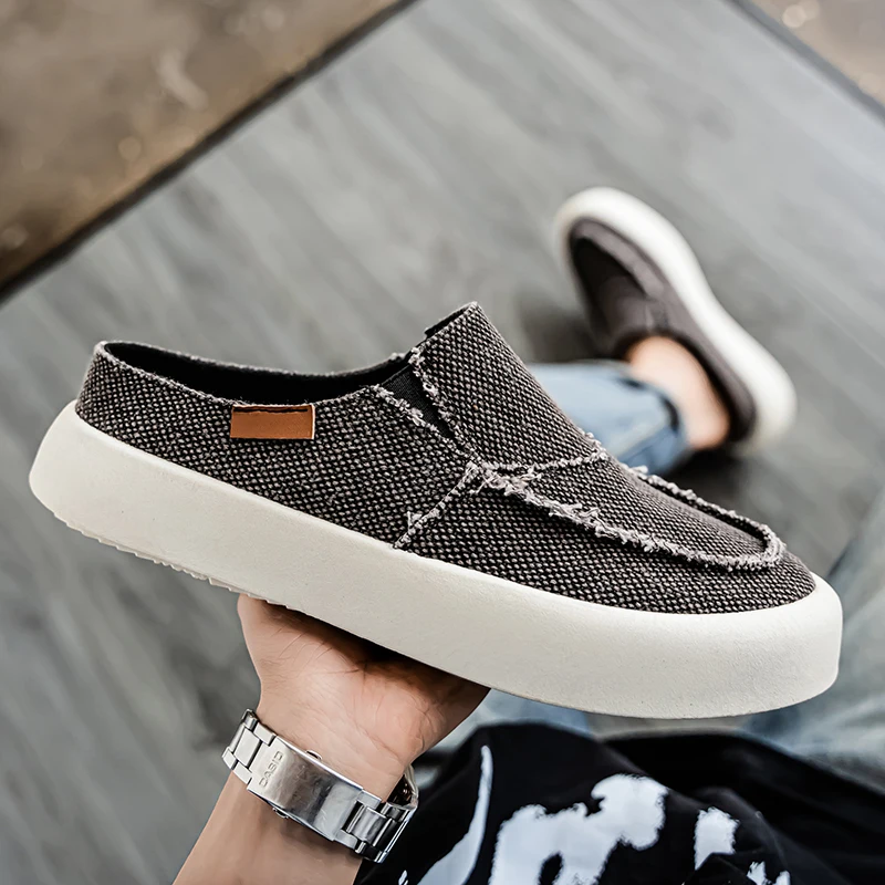 

2025 Новая дышащая модная повседневная спортивная обувь с толстой подошвой и низким берцем, простая легкая полузатянутая мужская обувь большого размера