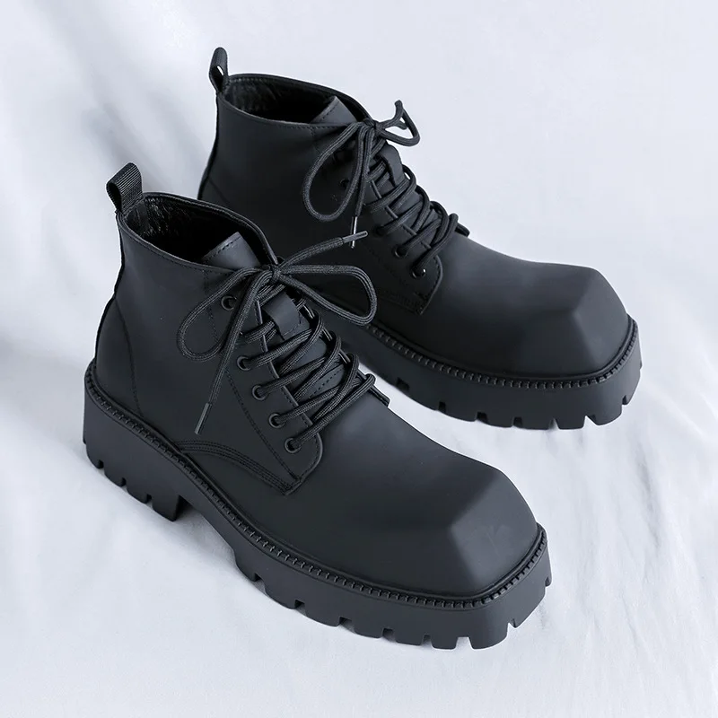 mens fashion stage nightclub dress original leather boots square toe designer shoes cowboy platform boot cool ankle botas hombre
