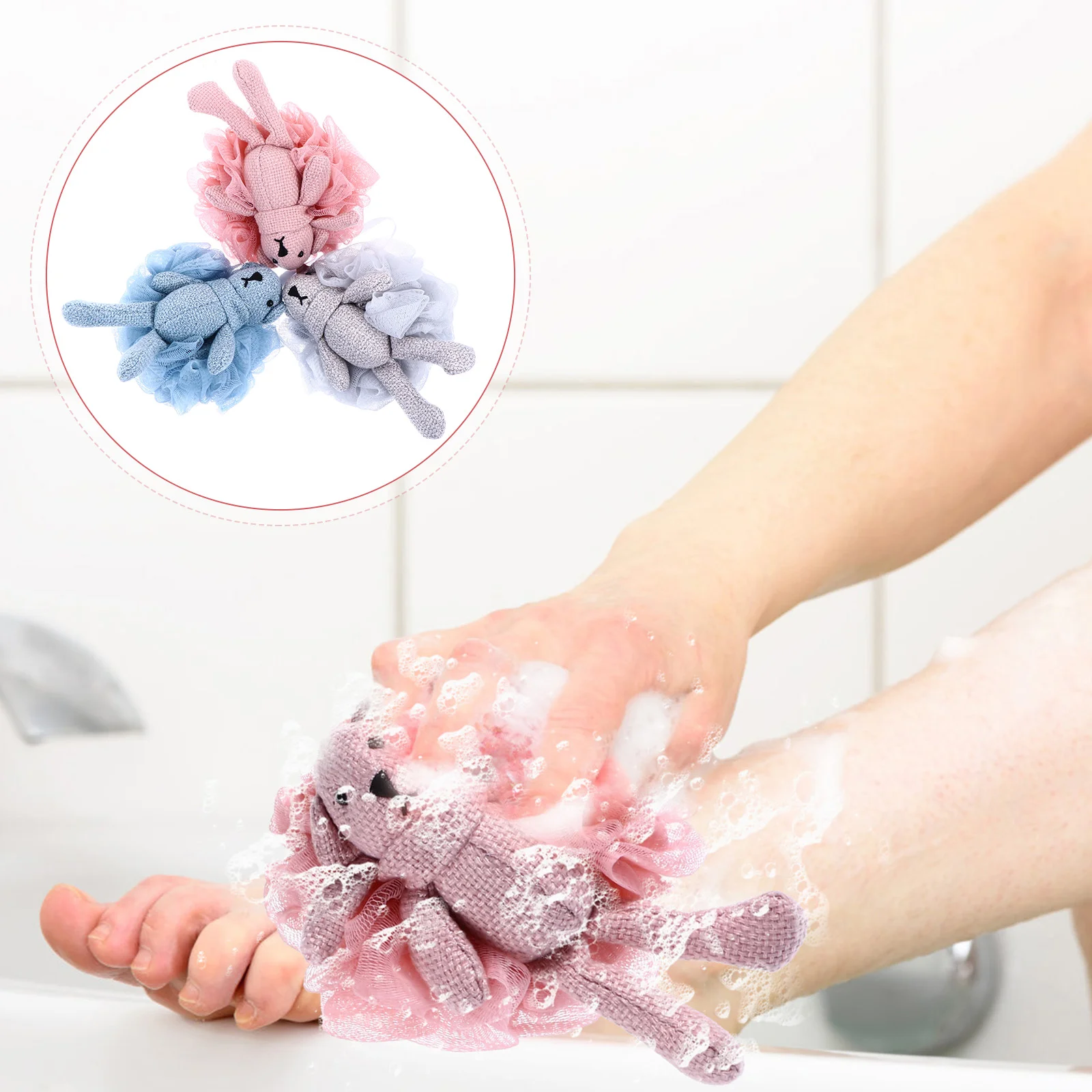 

3 Pcs Cartoon Bath Ball Cleaning Sponges Bathtub for Baby Shower Pouf Mesh Scrub
