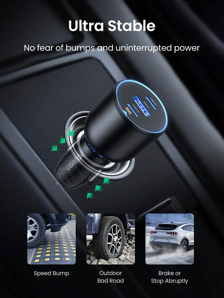 

130W Super Fast Car Charger With 100W PD And 30W PD Ports For Xiaomi