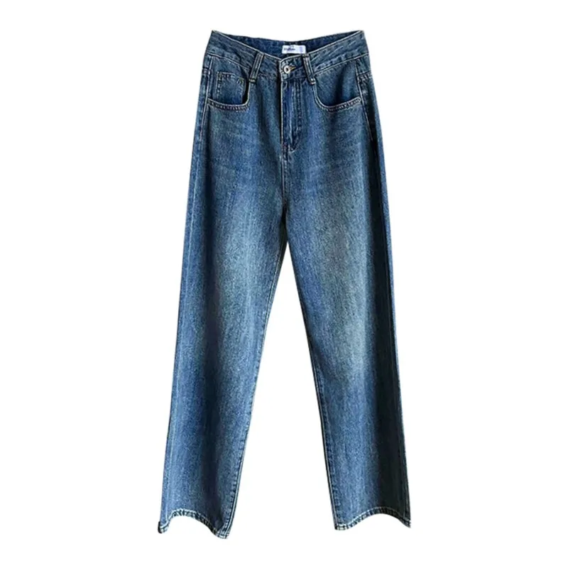 Edição Coreana Recreativa Lavagem De Água Jeans Feminino 2023 Primavera Nova Moda Solta Pouco Perna Reta Tendência Clássica