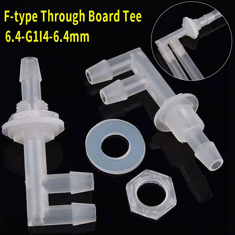 

F-type Through Board Tee Joint 6.4-G1/4-6.4 Plastic Partition Perforated Pagoda Joint With Nut Sealing Ring Fixed Water Nozzle