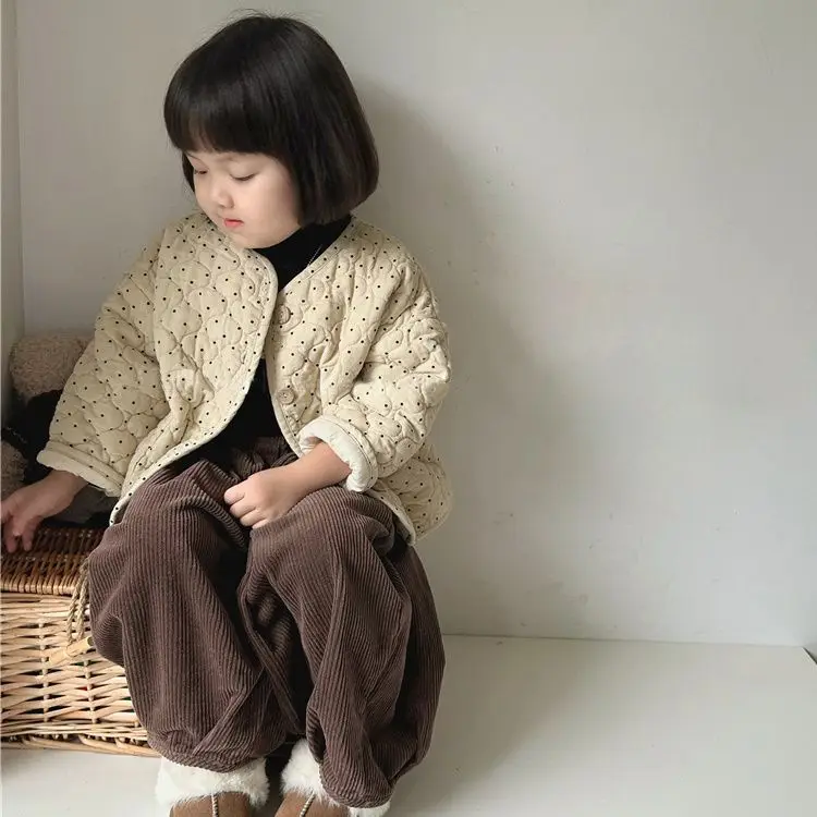 Girls Coat 2023 Autumn and Winter Korean Boys and Girls Baby Versatile Loose Dot Coat Children High-quality Cotton-padded Clothe