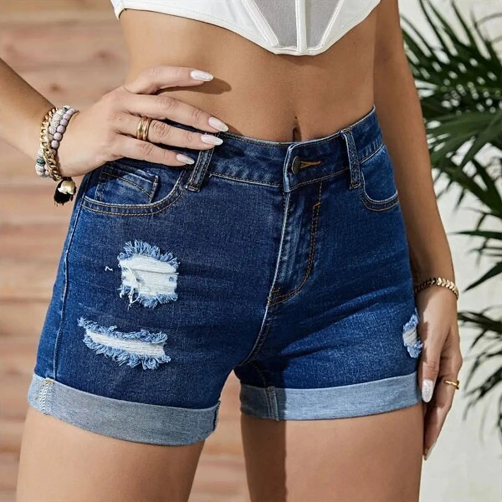 

Hole Jean Shorts Womens Low Waisted Plus Size Washed Ripped Short Mini Jeans Denim Pants All-Match Shorts Dropshiping pantalones