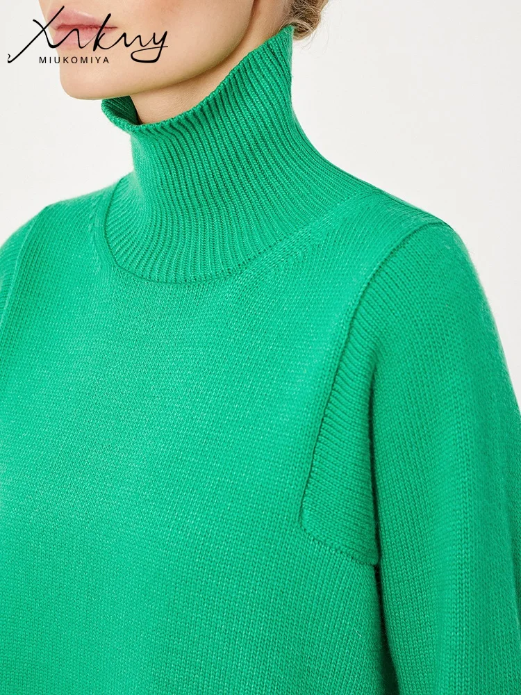 MiuKoMiYa Black Women\'s Turtleneck Sweater Oversized Autumn Knitted Green Pullovers Loose Fashion Winter Sweater For Women 2023