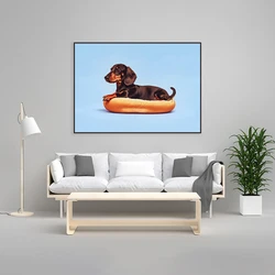 Hot dog dachshund print, funny animal dachshund art, cute dog poster for living room, dining room, kitchen, hallway, kids room