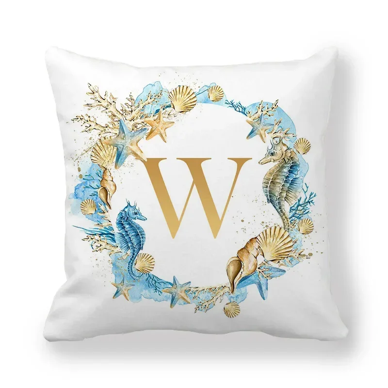 Ocean Gold Alphabet Decorative Polyester Pillowcase 45 * 45CM Sofa Home Decoration Pillowcase 41023