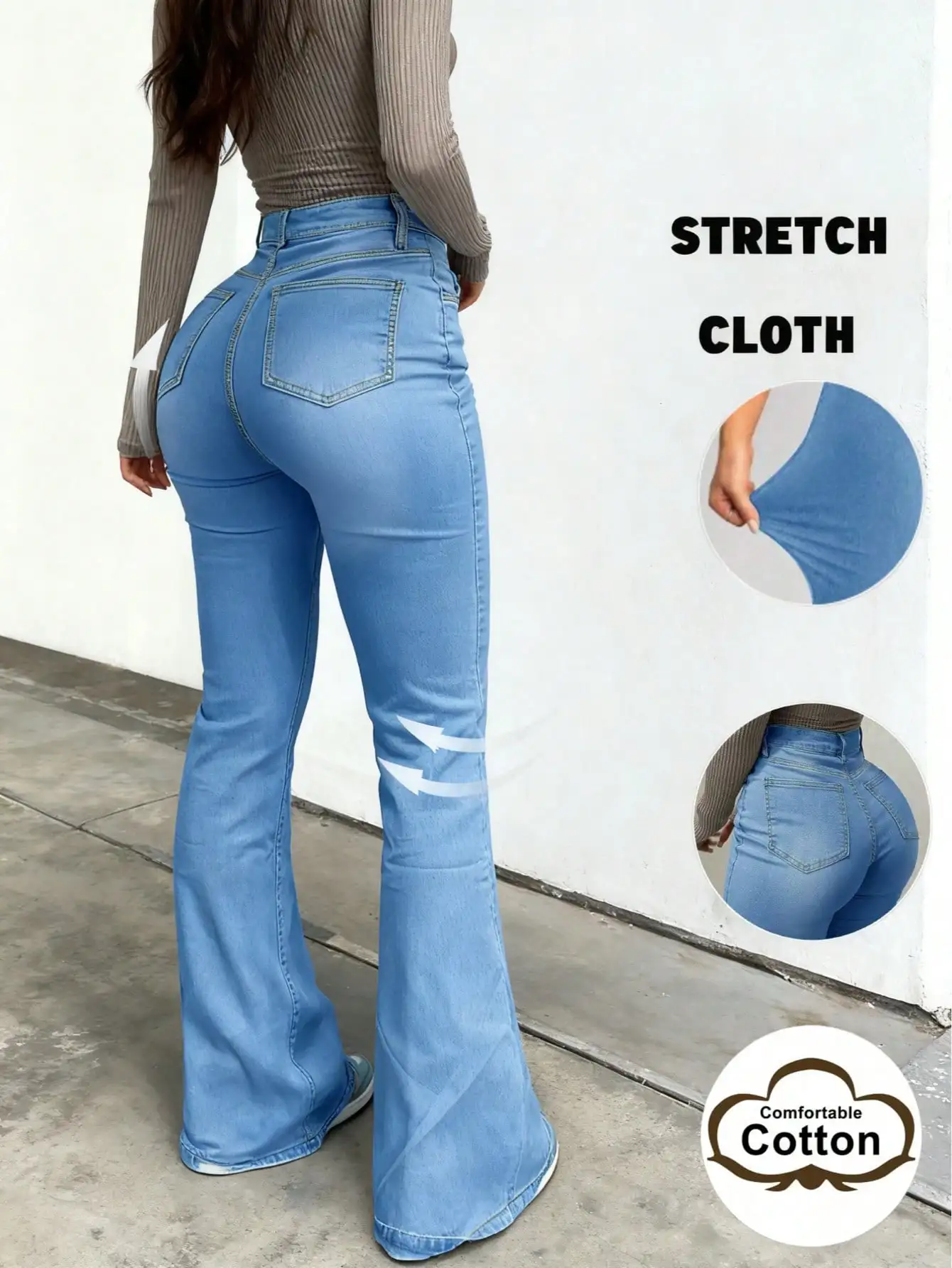 

Джинсы Y2K с расклешенным низом из эластичного хлопкового денима, с высокой талией и наклонными карманами для вечеринок или повседневной носки