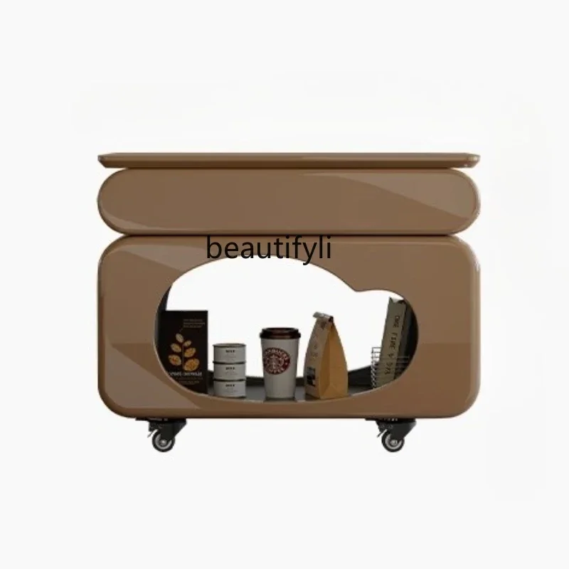 

ss03 Modern minimalist movable side few living room home designer lifting rotating solid wood trolley