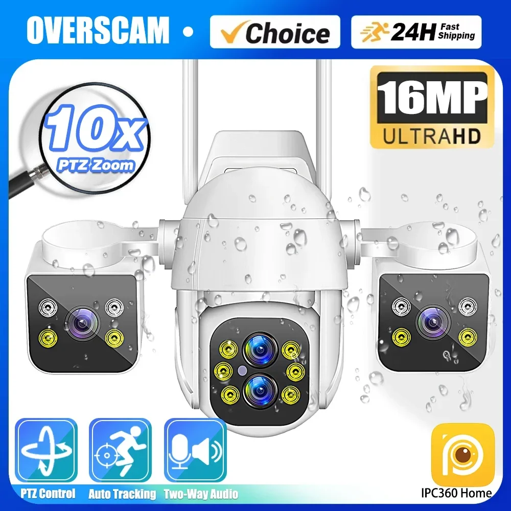 10X PTZ Zoom 16MP Multi Lens New WiFi Rotatable Outdoor Three Split Screen Home CCTV camera Adjustable Lens Ip security Cameras