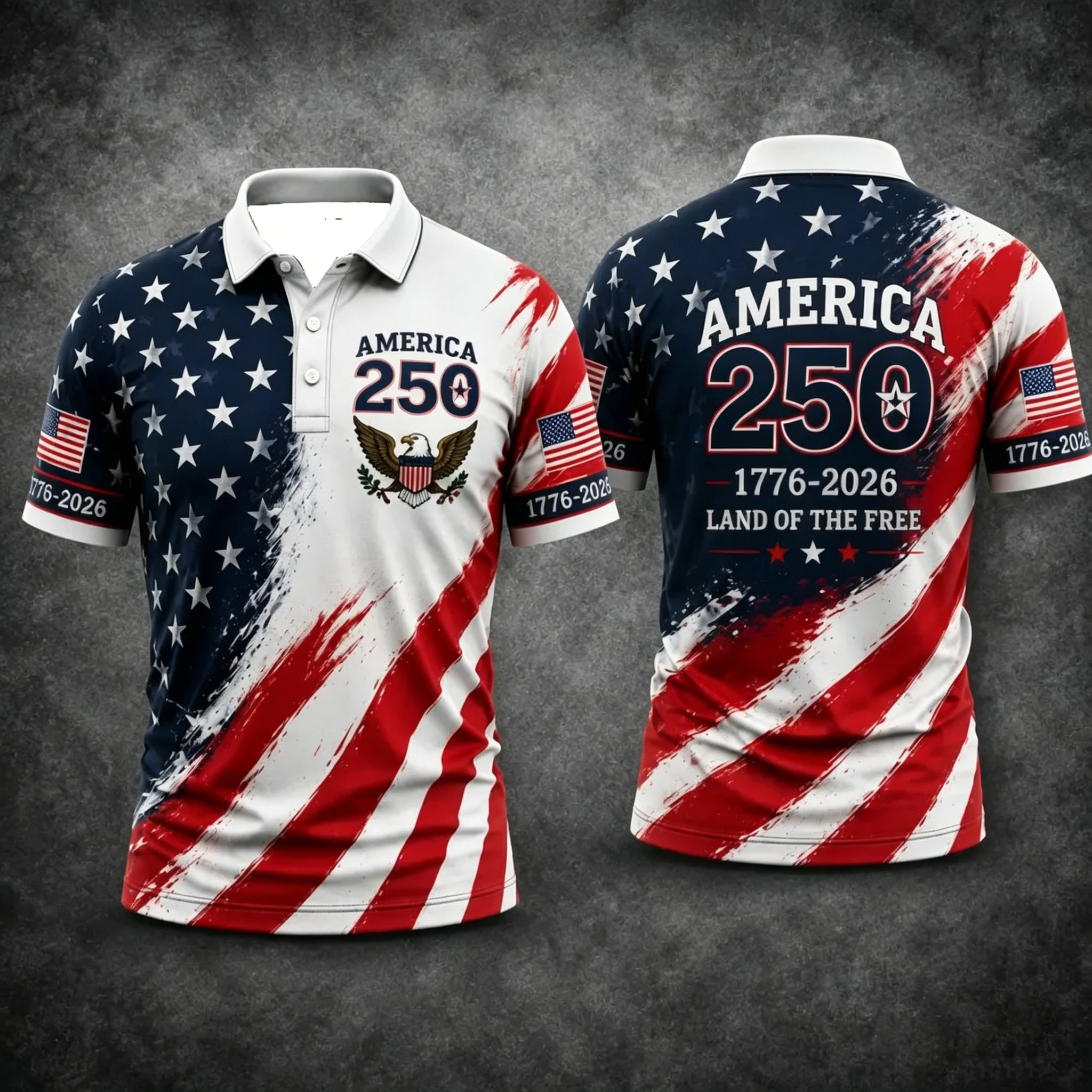 HOT Family Gift Printed Short Sleeve Polo Shirts USA 250th Anniversary 1776-2026 Art Element Print Casual Daily Tops for Parents