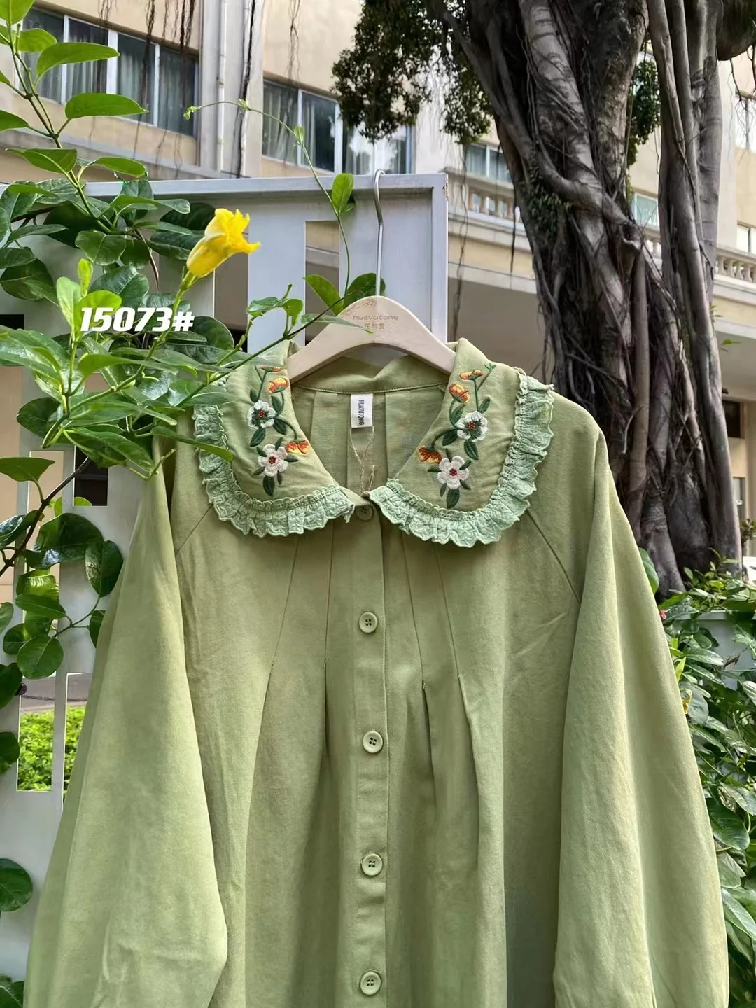 Vintage Embroidery Green Trench Coat Women Japanese Mori Girl Lace Patchwork Single Breasted Windbreaker Jacket Loose Outerwear