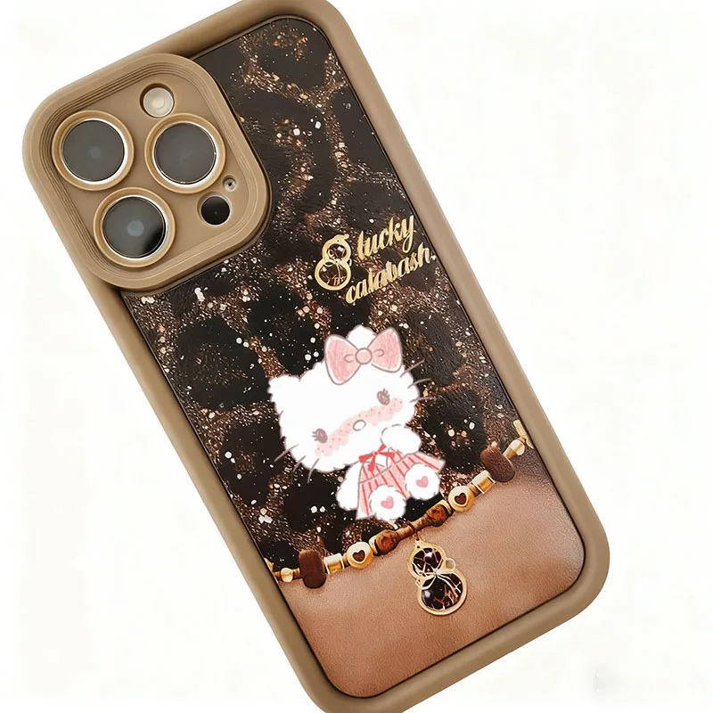 مرحبا كيتي ليوبارد طباعة القرع نمط جراب هاتف لابل آيفون 17 16 15 14 13 12 دائم جلخ الملمس الغطاء الواقي