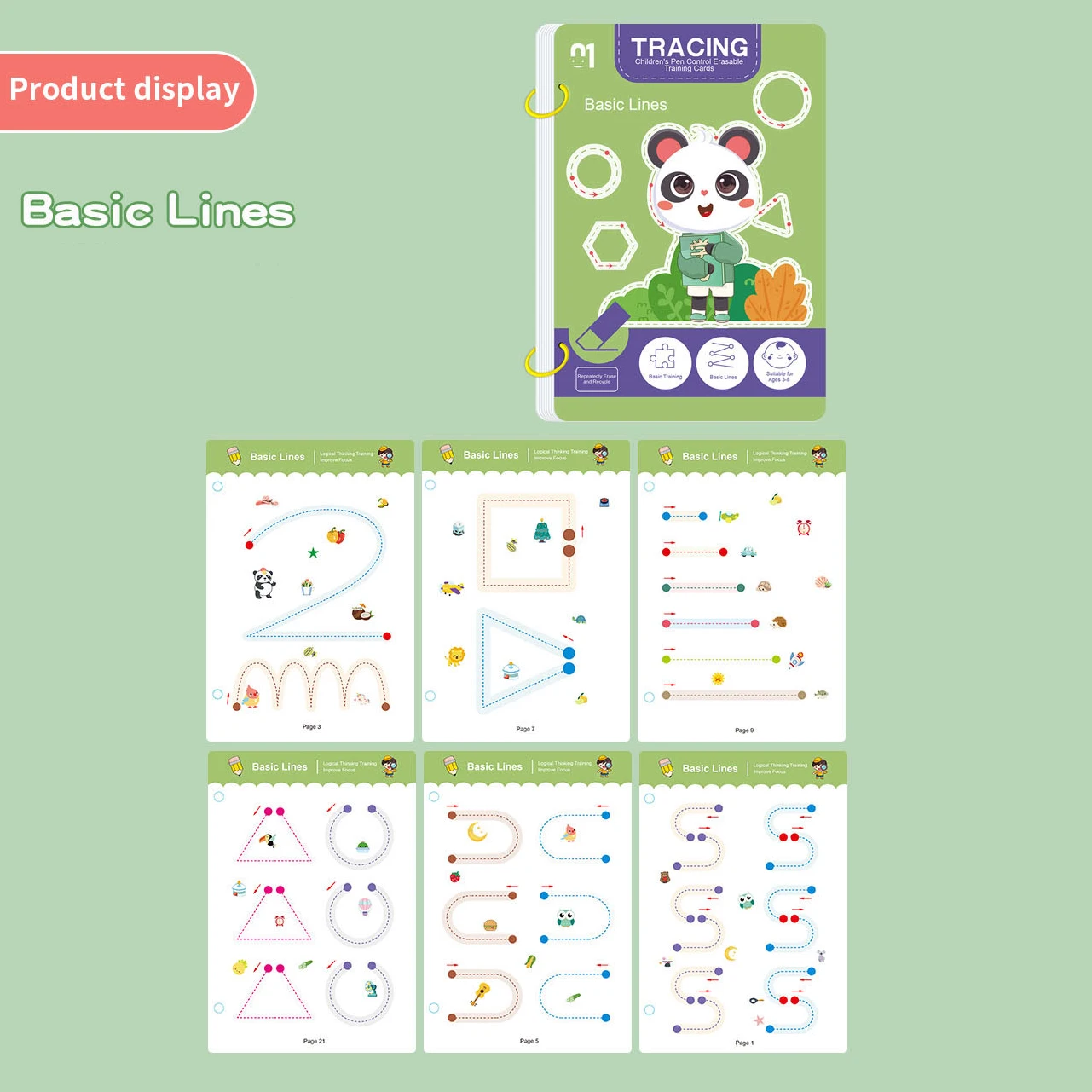 Reusable magic tracking workbook, suitable for children, drawing and control training, thick lines, educational diary, notebook