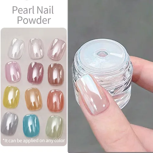 Aurora-polvo de uñas cromado con luz de luna, espejo de alto brillo, pigmento de brillo fino, manicura, Aurora, perla, polvo para frotar, uñas cromadas