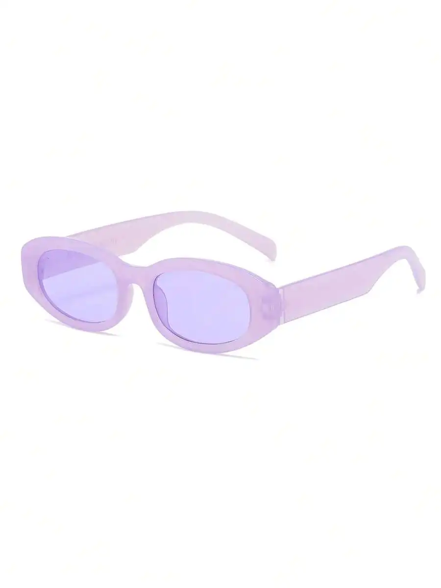 1 Pair Women's Purple Oval PC Frame Fashion Glasses, Simple Solid Color, , Fashionable For Vacation