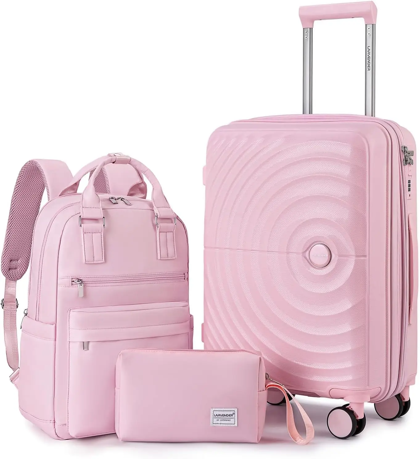 

Expandable 20-Inch Carry-On Suitcase Set with Wheels, Lightweight 3-Piece Luggage in Light Pink, Airline Approved