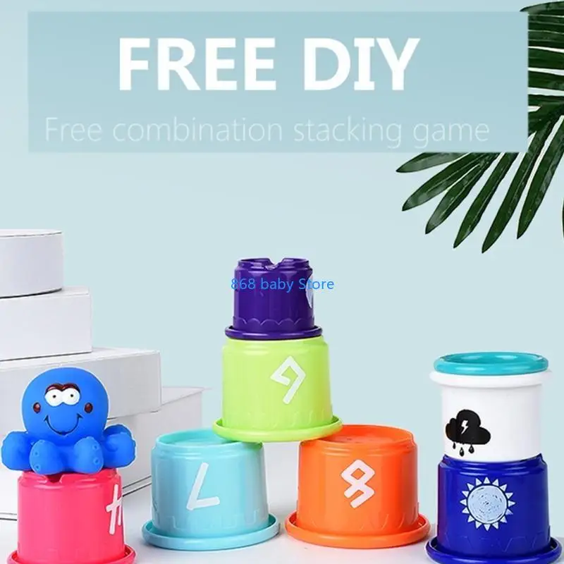 

29EE Bath Combination for Kids 0-6 Table Interactive Stacked Cups Tower Fun Toy Gifts for Infants Baby Supplies