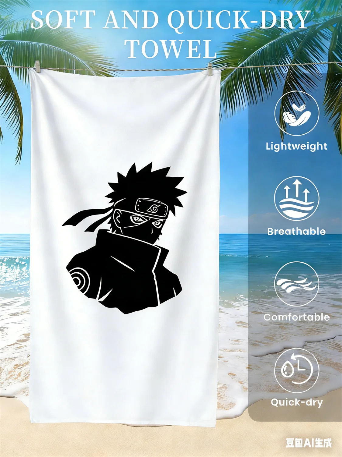 

Пляжное полотенце с принтом любимых персонажей аниме, быстросохнущее полотенце для пляжа, бассейна, отпуска и любителей аниме.