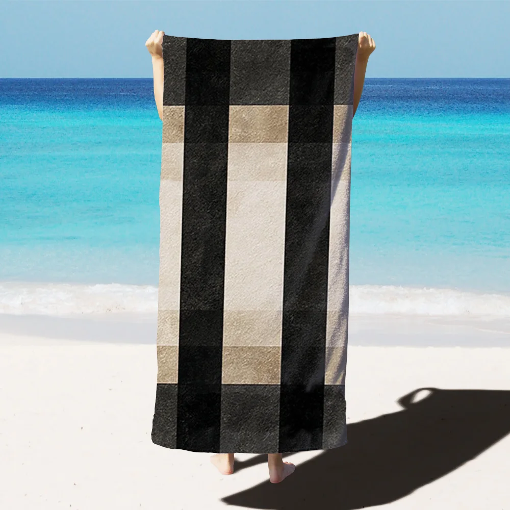 1PC Black Neutral Striped Beach Towel Suitable for yoga, swimming, camping, big bath towels, essential travel accessories