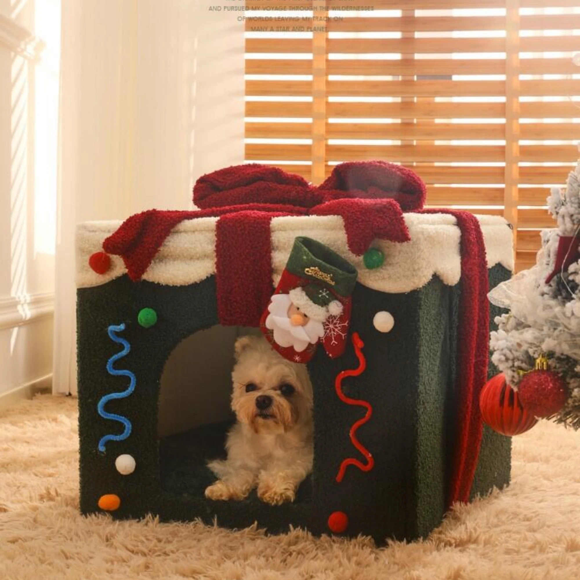 Christmas cat litter Christmas gift box Dog litter Keep warm Semi-enclosed kitten house Pet litter Bed