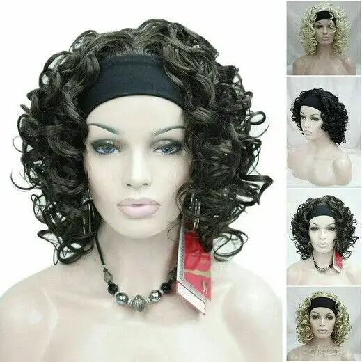 Cabelo natural Cosplay Perucas para Mulheres, Cachos Espirais, Peruca Meia Cheia Fofa, Headband