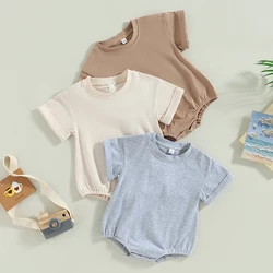 Unisex Newborn Baby Boy Girl Solid Color Bubble Romper Cotton Crewneck Short Sleeve Pullover Oversized  Bodysuit Top