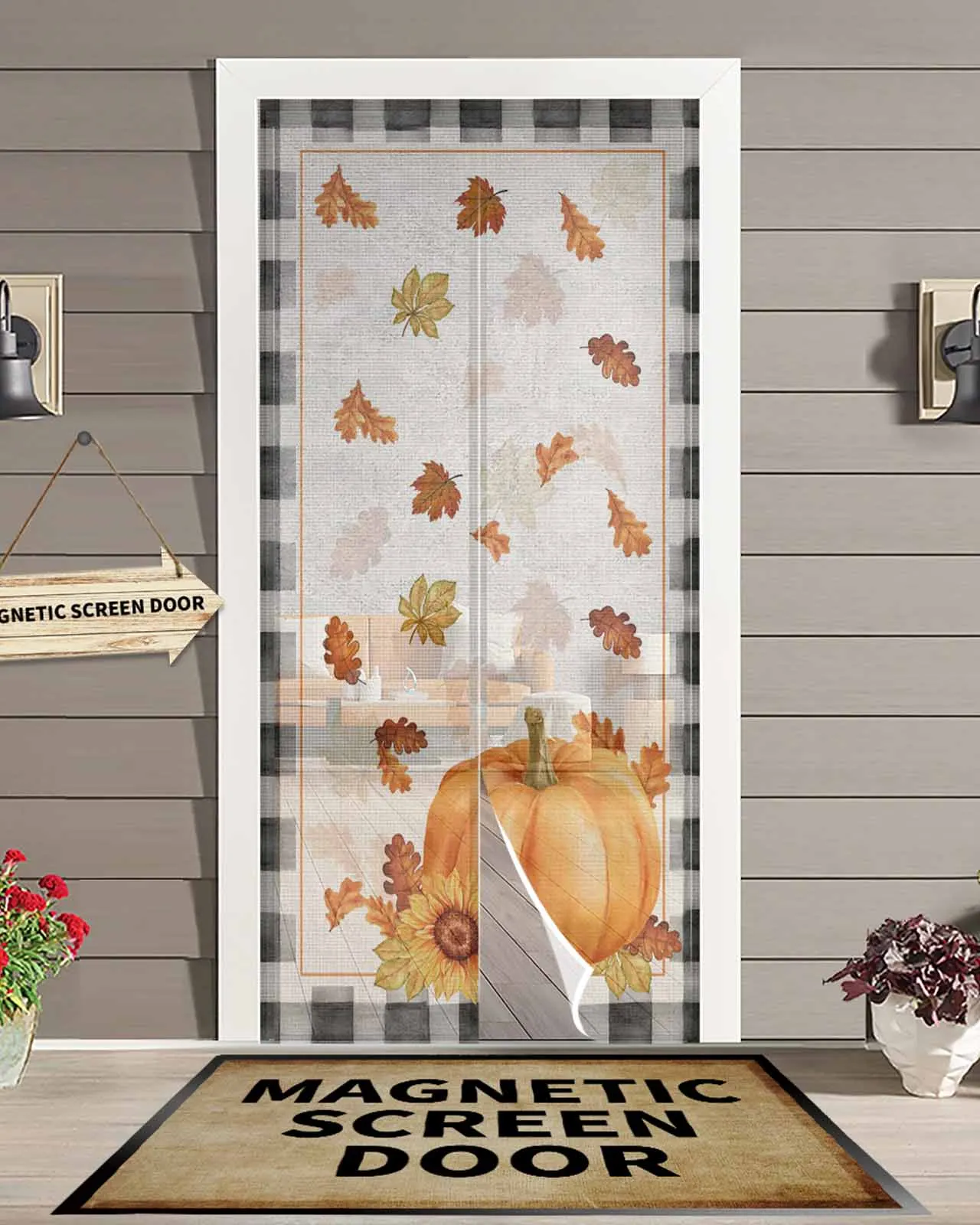 

Autumn Pumpkin Oak Leaf Magnetic Door Curtain Living Room Bedroom Home Anti-mosquito Screen Door Curtain