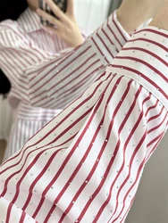 Attached diamond top, Red and white striped shirt with fashionable design sense, Heavy Industry M Home 24 early autumn new model