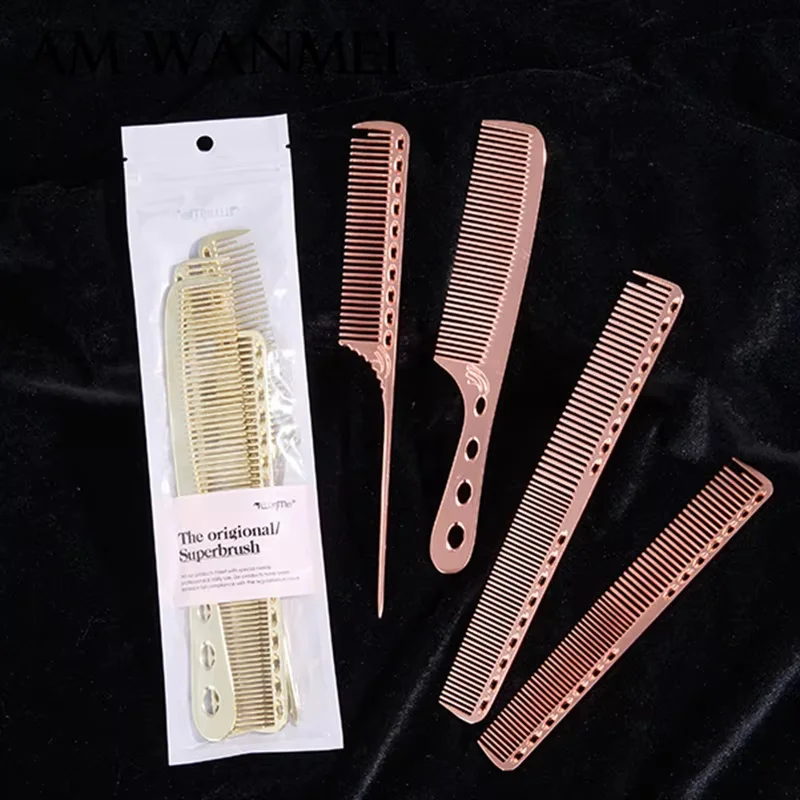 4 pçs/set conjunto de pente de alumínio barbeiro metal cabeleireiro pente anti-estático ultra fino escova de cabelo salão de beleza ferramentas de cabelo