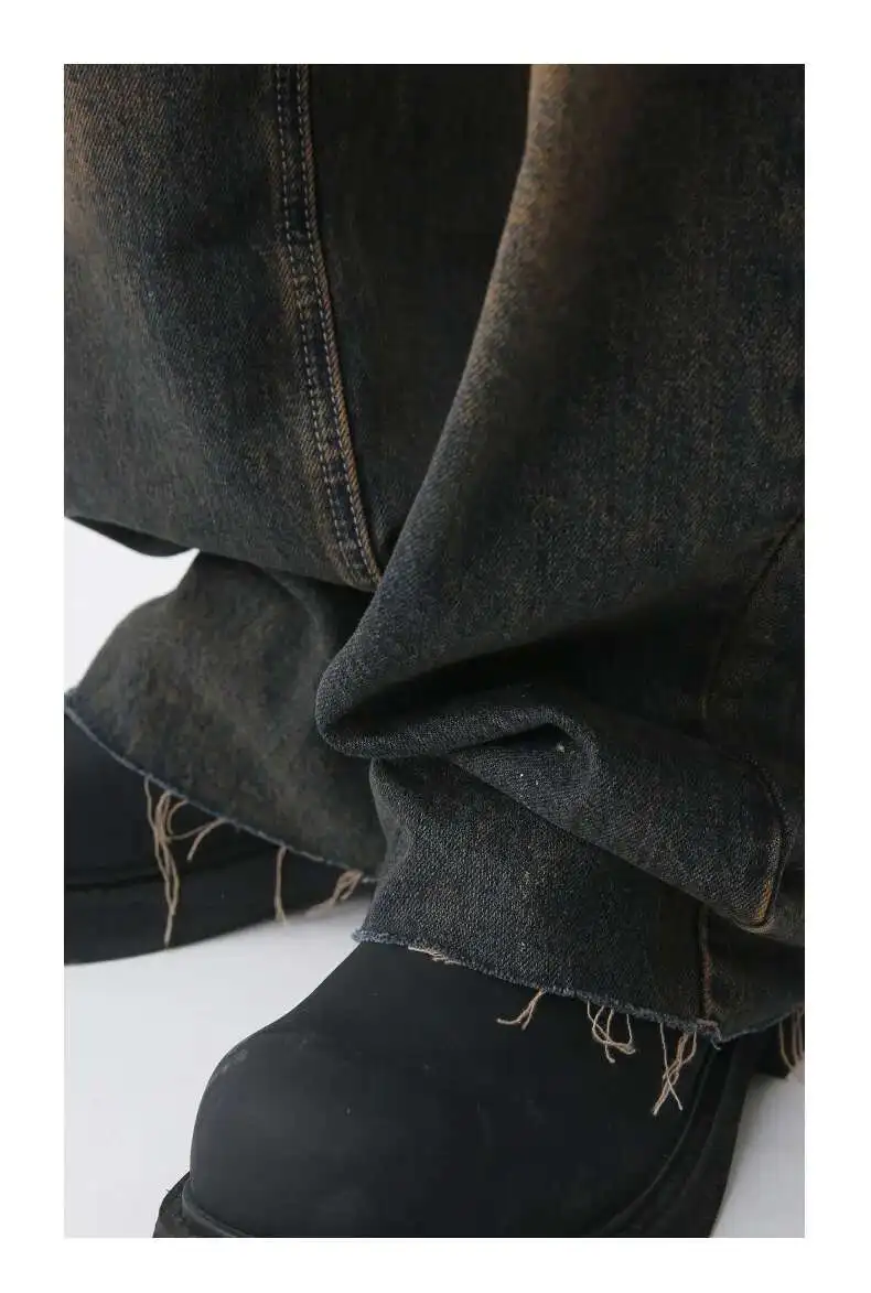 [IEFB] Herren Vintage Jeans mit Farbverlauf Y2K Streetwear Mittelhohes Bein mit Ausgefranstem Saum Distressed Denim Lange Hose 9A8628 – Detail 18