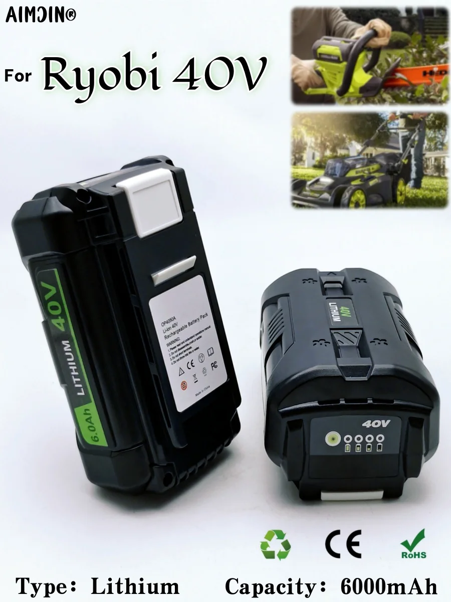 

Прочная литий-ионная аккумуляторная батарея большой емкости 40 В, 6,0 Ач для инструментов Ryobi OP4040 OP4026 OP4030 OP4050 OP4060A
