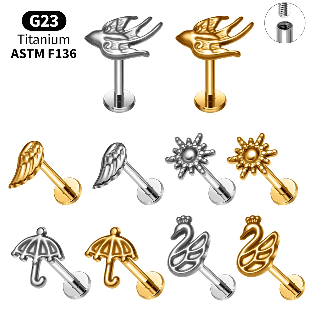 F136 Titanium Piercing Tiny Minimalist Sun Swan Shape Hinged Labret Studs Ear Cartilage Helix Tragus Jewelry Gift
