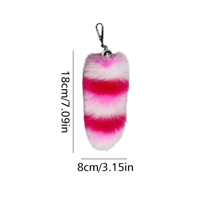 1PC Fluffy Foxes Tail Keychain Rainbow Color Plush Animal Tail Keyring Charm Handbag Hanging Pendant Car Key Chain Accessories