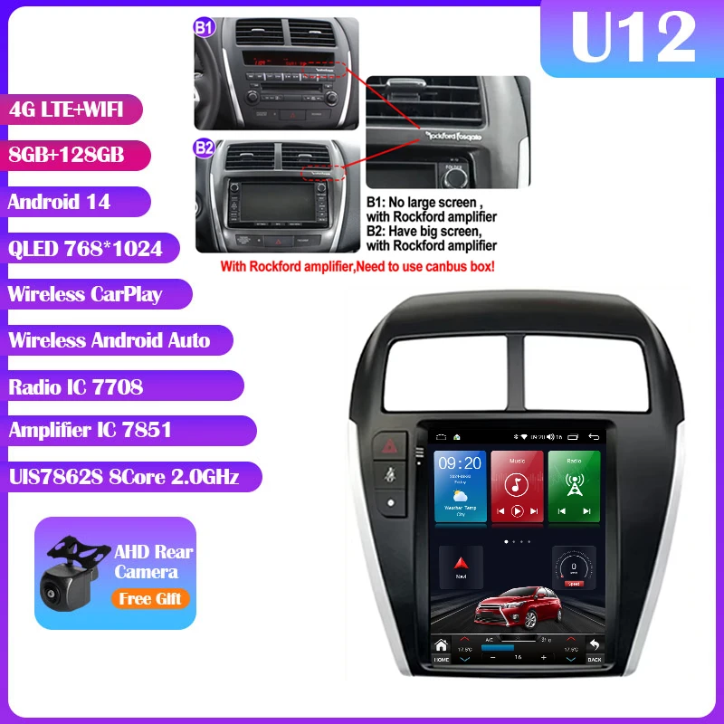 Android 14 Mitsubishi Asx 1 2010-2016 9.7 "7862S QLED Autoradio Multimedia Video Player Carplay Auto GPS Navi Stereo Geen DVD 2Din
