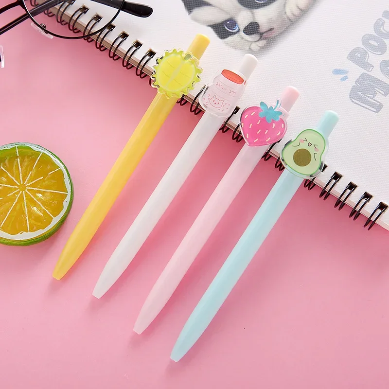 

50PCS Cartoon Fruit Button Ballpoint Pen Candy Signature Pen Test Office Supplies Korean Stationery