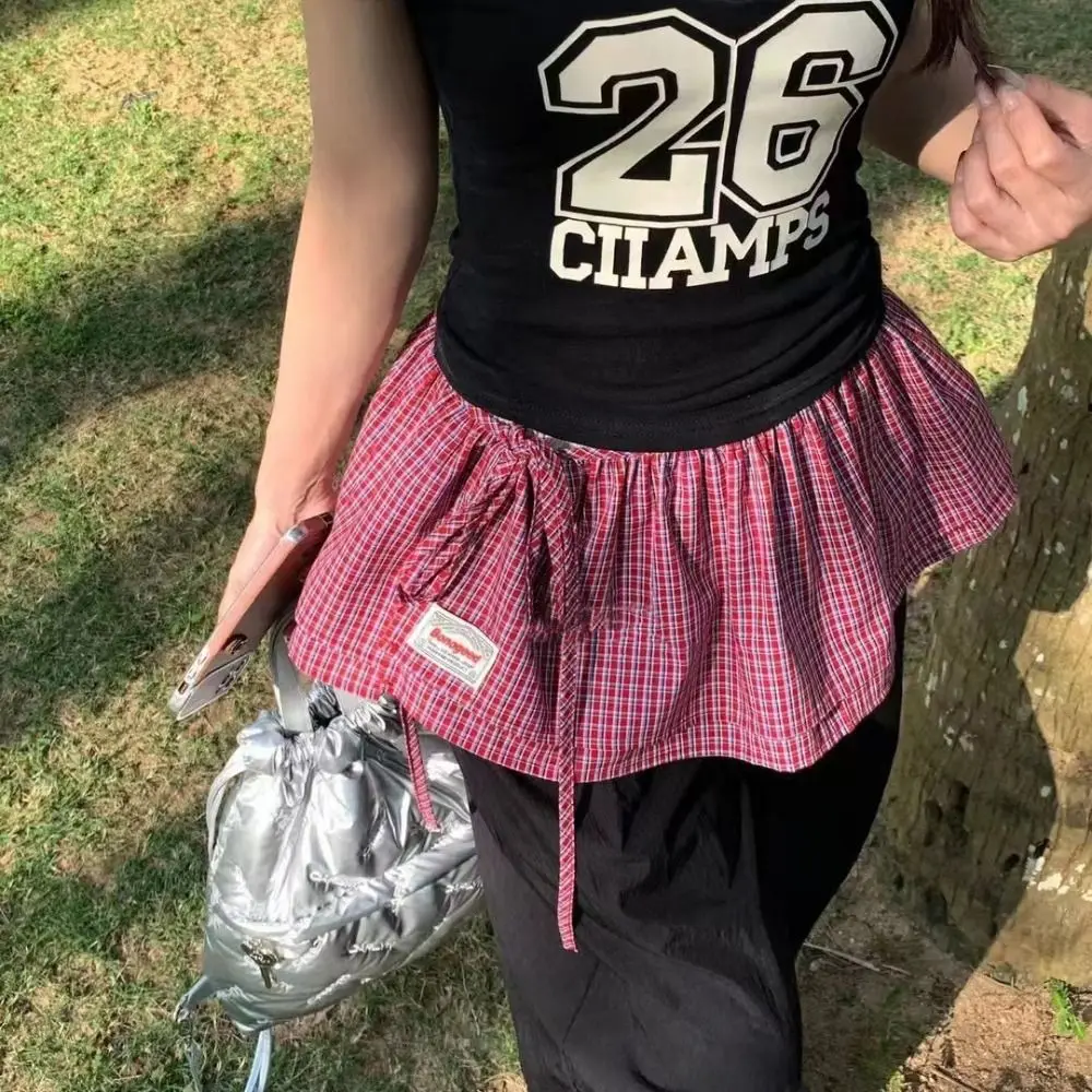 Minigonna morbida a reticolo dolce stile coreano vita alta gonna a metà corpo vita Blet decorativa Y2K gonna con bordo arricciato streetwear