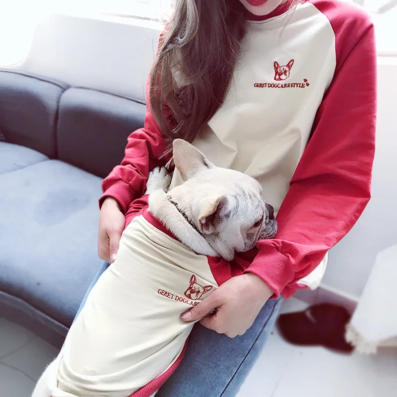 Spring and Autumn New Pet Parent-child Than Panda Microphone Clothes Embroidered Dog Clothing Korean Long-sleeved T-shirt Female