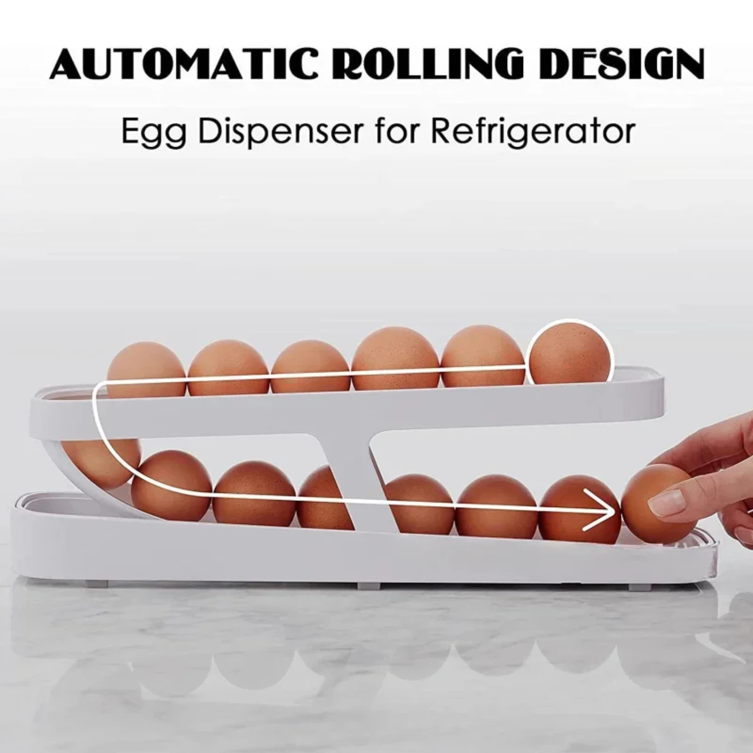 Convenient Automatic Scrolling Refrigerator Egg Holder Box Organizer for Fridge Kitchen Accessory - Eggs Dispenser Container Rac