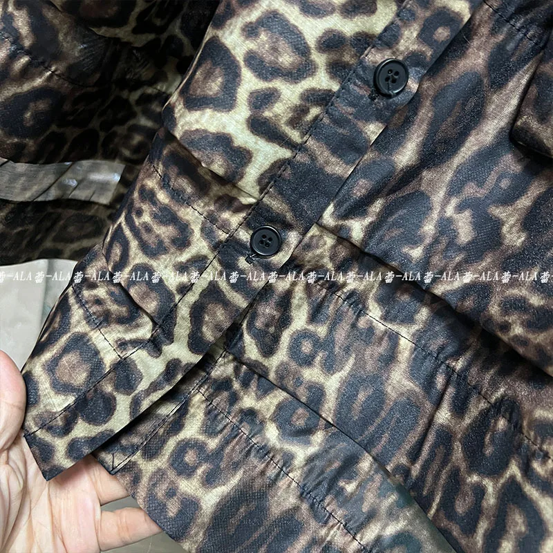 Primavera popolare retrò classico modello leopardo monopetto manica lanterna camicia a strati vestito gonfio Cinched abito corto femminile