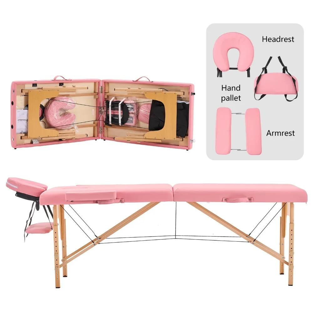 YOUNIKE Massage Table Spa Bed Lash Portable 2 Fold Adjustable Foldable Tattoo Salon Bed Face Cradle Wooden Frame