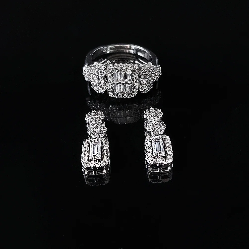 2023 New Trendy Silver Color Korean  Women Earrings and Ring Party Gift Jewelry Bulk Sell Christmas E026-R026