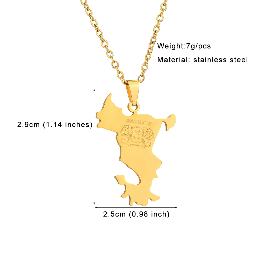 France Mayotte Island Map Flag Pendant Necklace Stainless  Steel  Gold/Silver Color Men Women Ethnic Map Jewelry Gift