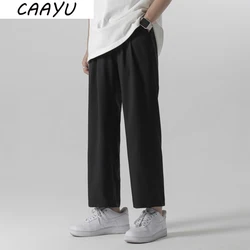 CAAYU-Calça Masculina de Perna Larga, Streetwear Japonesa, Sentimento Frio Hip Hop, Confortável, Calças Caseiras, Leve, 2024