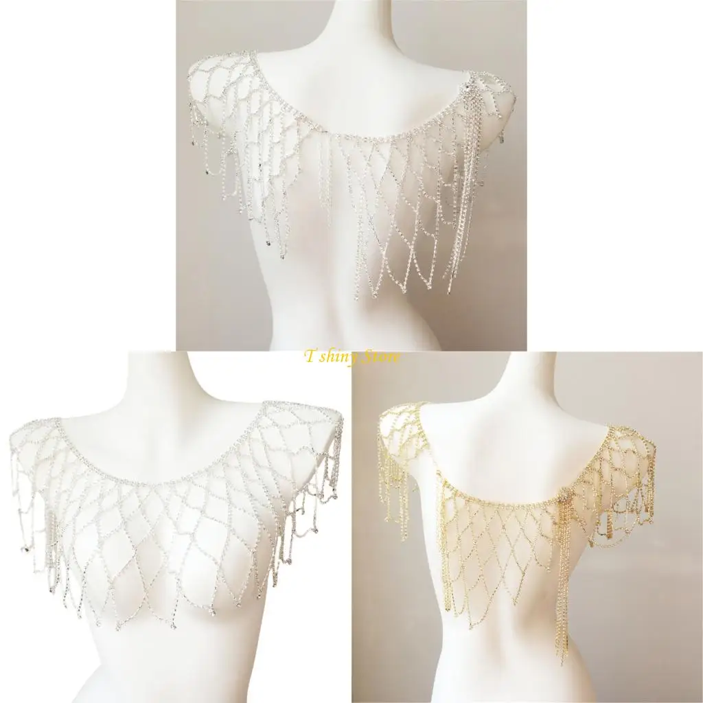 

N58F Stylish Openwork Shoulder Chain Rhinestones Shawl Wrap For Female Formal Occasion