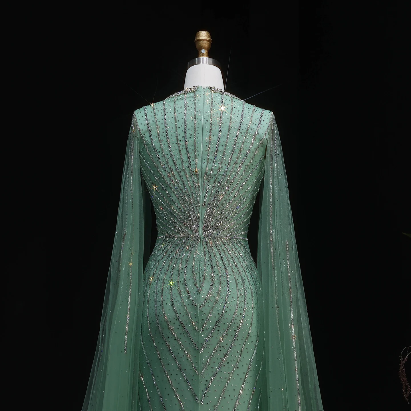 Sharon Said Elegante Abendkleider mit Cape-Ärmeln, Perlenbesetzte Meerjungfrauenkleider, Arabische Luxus-Formelle Ballkleider für Damen SS130 Maßanfertigung – Detail 16