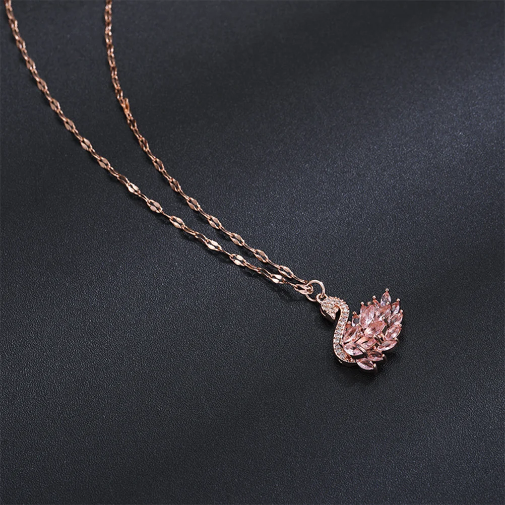 Zircon Necklace Neck Decoration Elegant Neck Chain Swan Shaped Necklace Neck Jewelry Pink