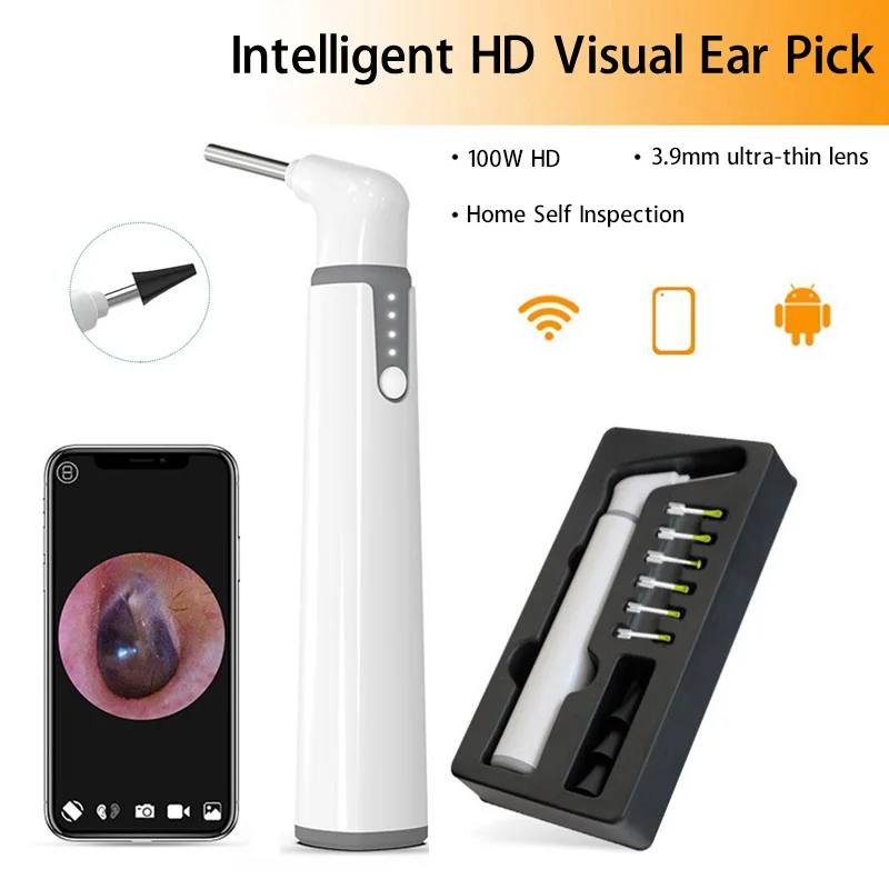 endoscopio sem fio wi fi 720p hd colher de ouvido visual ferramentas de remocao de cera com 39 mm e luzes led para ios android e ipad 01