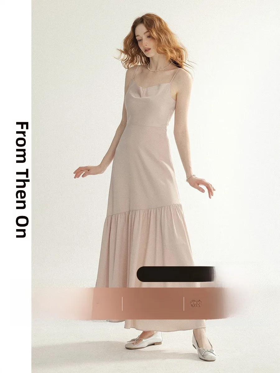 

since Then High Waist Long Strapless Dress French Style Pure Color A-Line Skirt Spring New Women's Fashion Holiday Dress